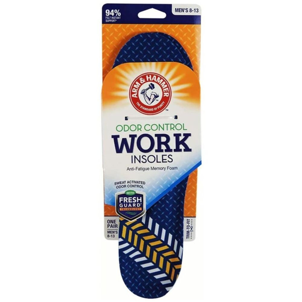 ARM & HAMMER Odor Control Work Insoles Anti-Fatigue Foam Men- 2 Pairs